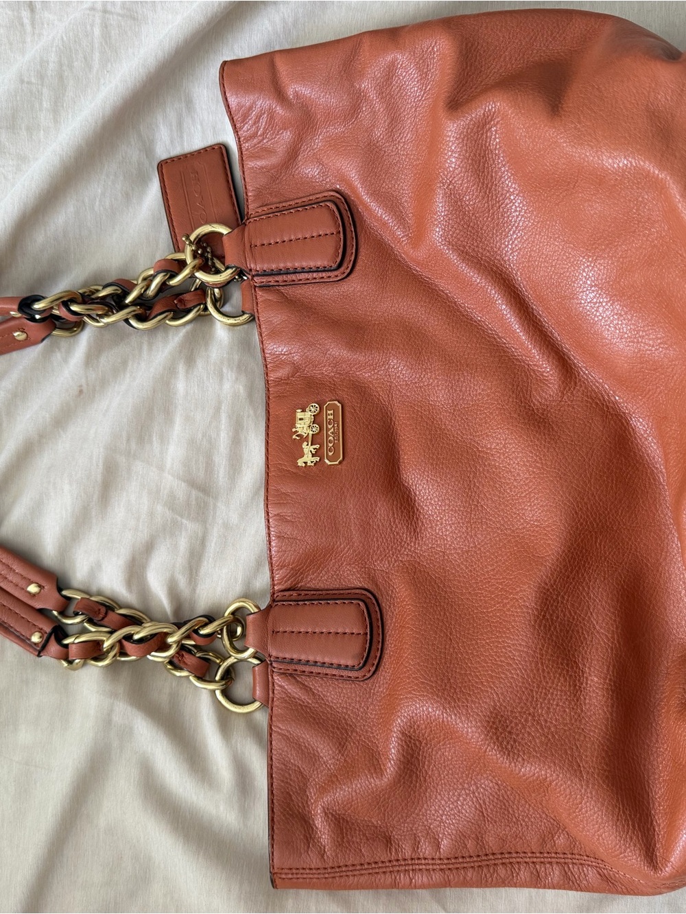 Coach Pebbled Leather Shoulder Bag in Terracotta with Gold Hardware